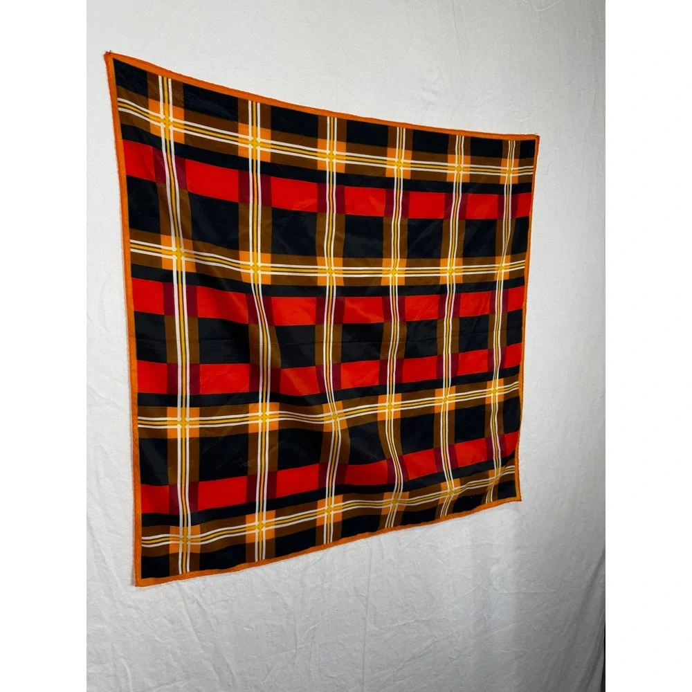 Orange Red Black Plaid Square Scarf Large Geometric Retro‎ Mod Head Wrap Wildrag